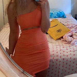 CHYRII Women's One Shoulder Sleeveless Cutout Ruched Bodycon Mini Dress